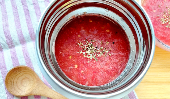 【スープジャー弁当】ミキサーを使わず10分で作る！冷製トマトスープ